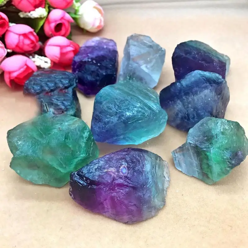 Natural Rainbow Fluorite Crystal Coarse Stone Healing Rough Crystal Specimen For Fish Tank Home Decoration Reiki