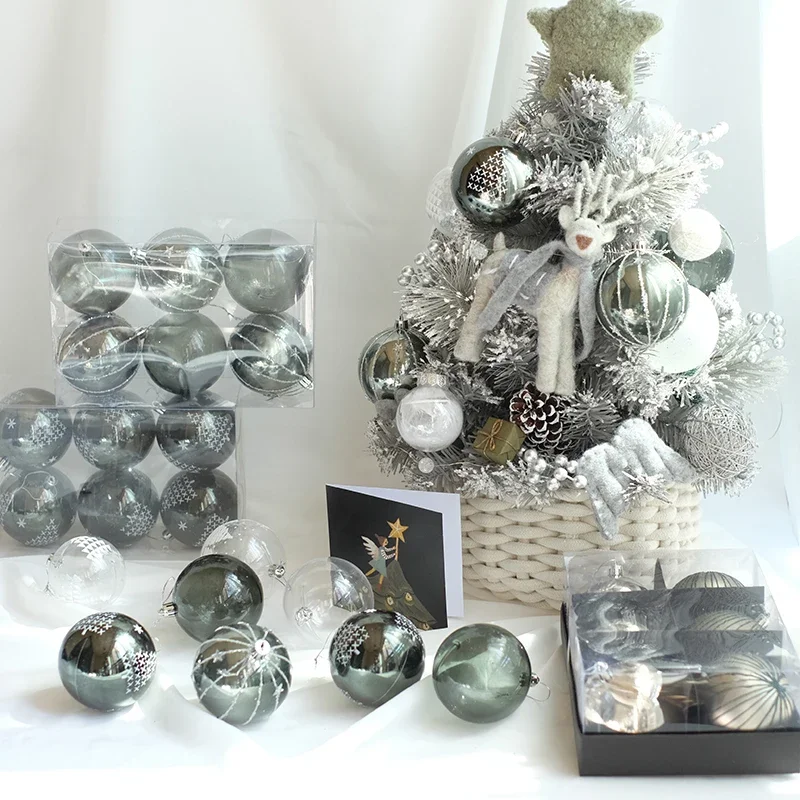 High-quality design sense dark gray green bronze gold transparent light 8CM Christmas ball pendant Christmas tree decoration