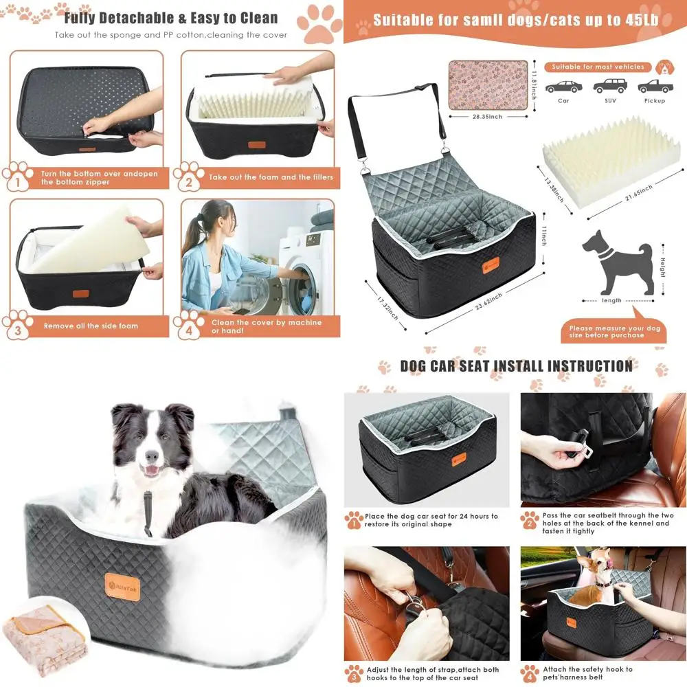 

Повышенное моющееся противоскользящее автокресло для средних собак (до 20 кг) со съемной дорожной лежанкой и ремнем безопасности