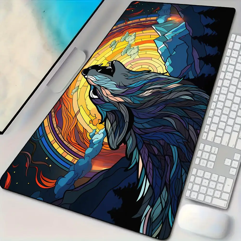 

Красочный игровой коврик в стиле аниме «Король волка», коврик для мыши, настольный коврик с прошитыми краями, нескользящая резиновая основа, аксессуары для геймера, ПК, волшебный игровой коврик