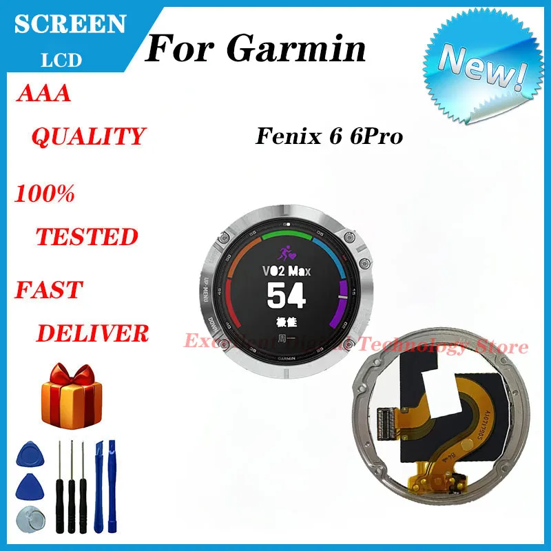 Schermo LCD per GARMIN Fenix 6 Pro Sapphire Fenix6 Pro Sapphire argento/pannello LCD grigio carbonio parti di ricambio sportive