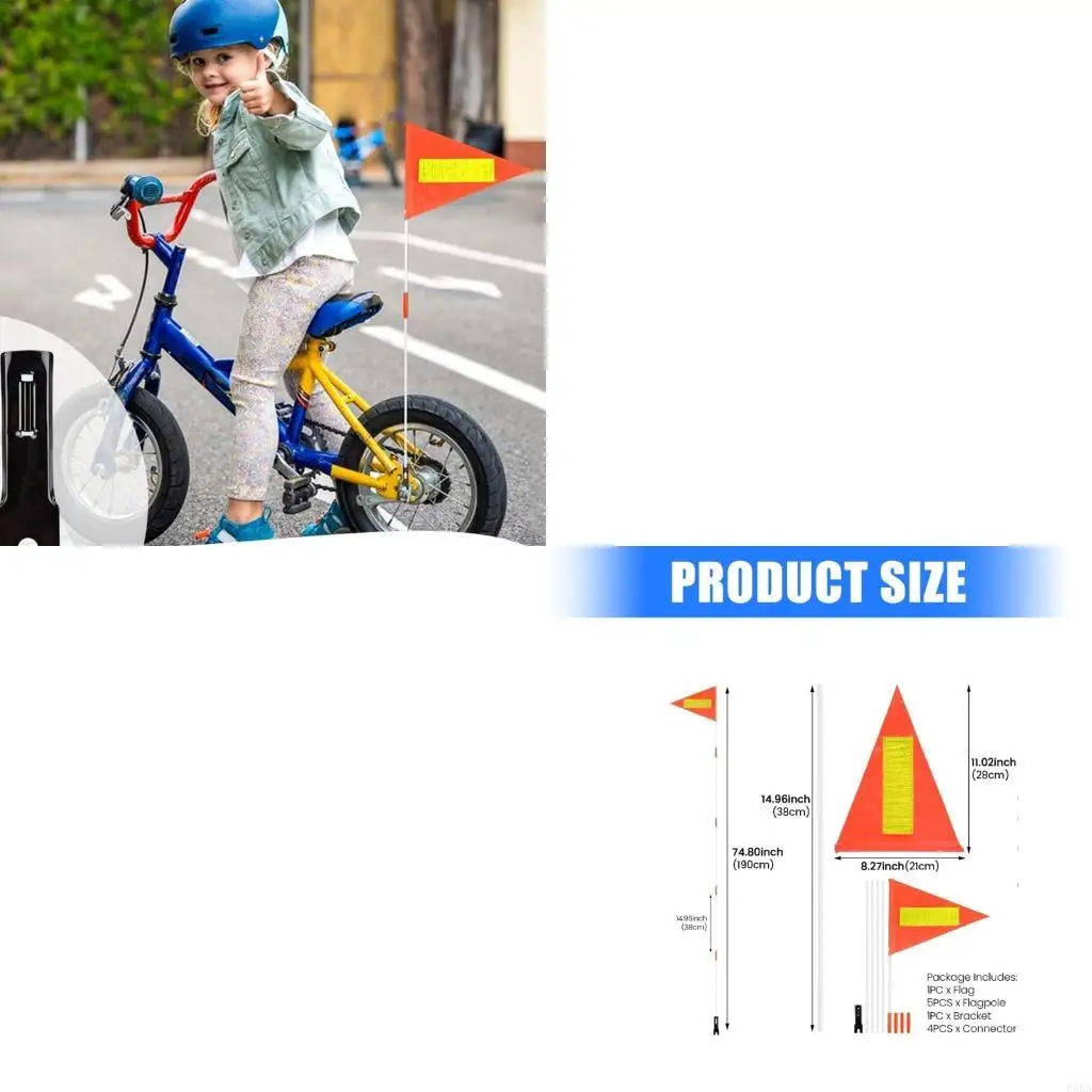   Weather Resistant Bike Safety Flag Adjustable Poles Reflective Warning Marker Heavy Duty Construction Cycling Supply