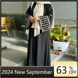 Abaya Dubai Clothes for Muslim Women Summer Autumn Muslim Long Sleeve V-neck Embroidery Open Abaya Kaftan Kimono Dress Coat