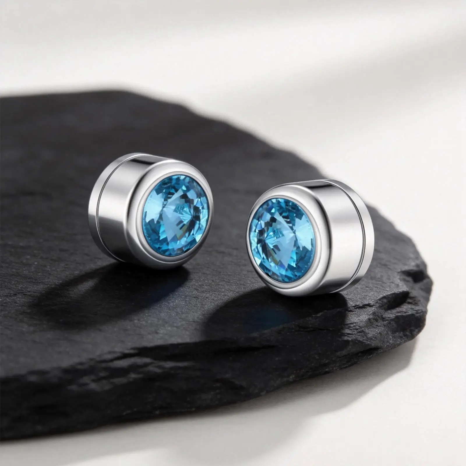 Vnox Magnetic Zircon Stud Earrings for Men, 8mm Stainless Steel Non-Pierced Clip Earrings, Hypoallergenic Punk Rock Jewelry Gift view 6