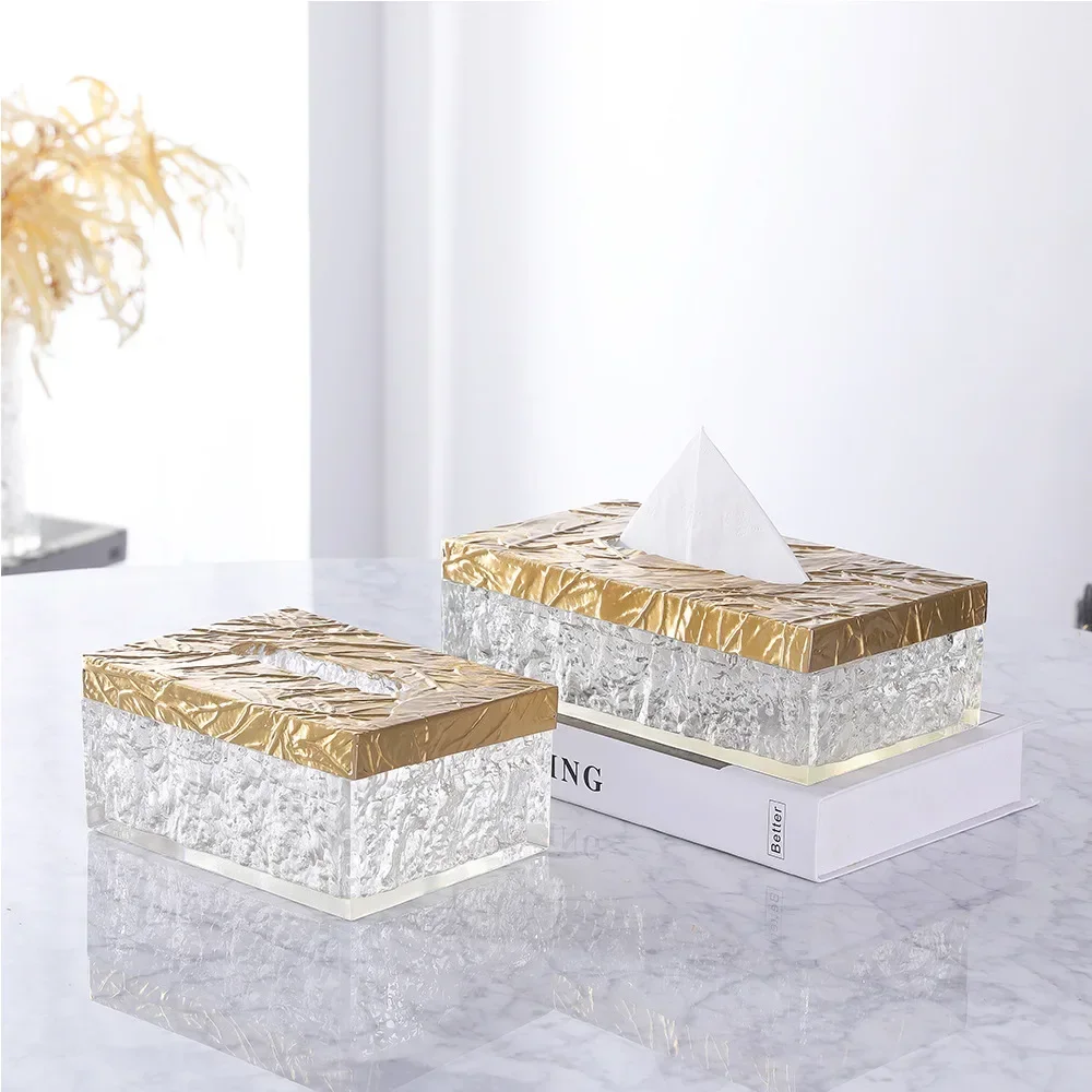 European Crystal Resin Tissue Box - Creative Relief Design for Living Room, Modern Paper Organizer, Hotel Front Desk & Home Deco