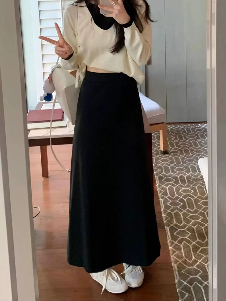 

Женские юбки-миди с высокой талией, осенние корейские элегантные офисные женские юбки трапециевидной формы Y2K, зимние толстые универсальные женские юбки-рыбий хвост