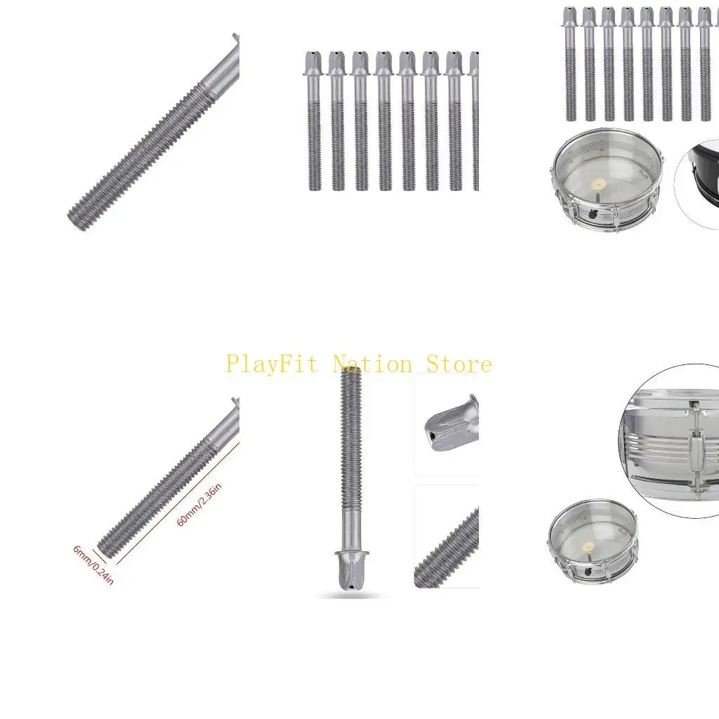 

242F 10 Pcs Metal Drum Tension Rods Tight Screws Bolts Percussion Drum Repair Parts