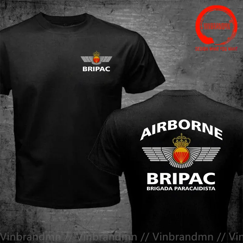 Verão clássico algodão t camisa espanha paraquedistas brigada bripac brigada paracaidista aerotransportada camiseta manga curta o-pescoço tshirt