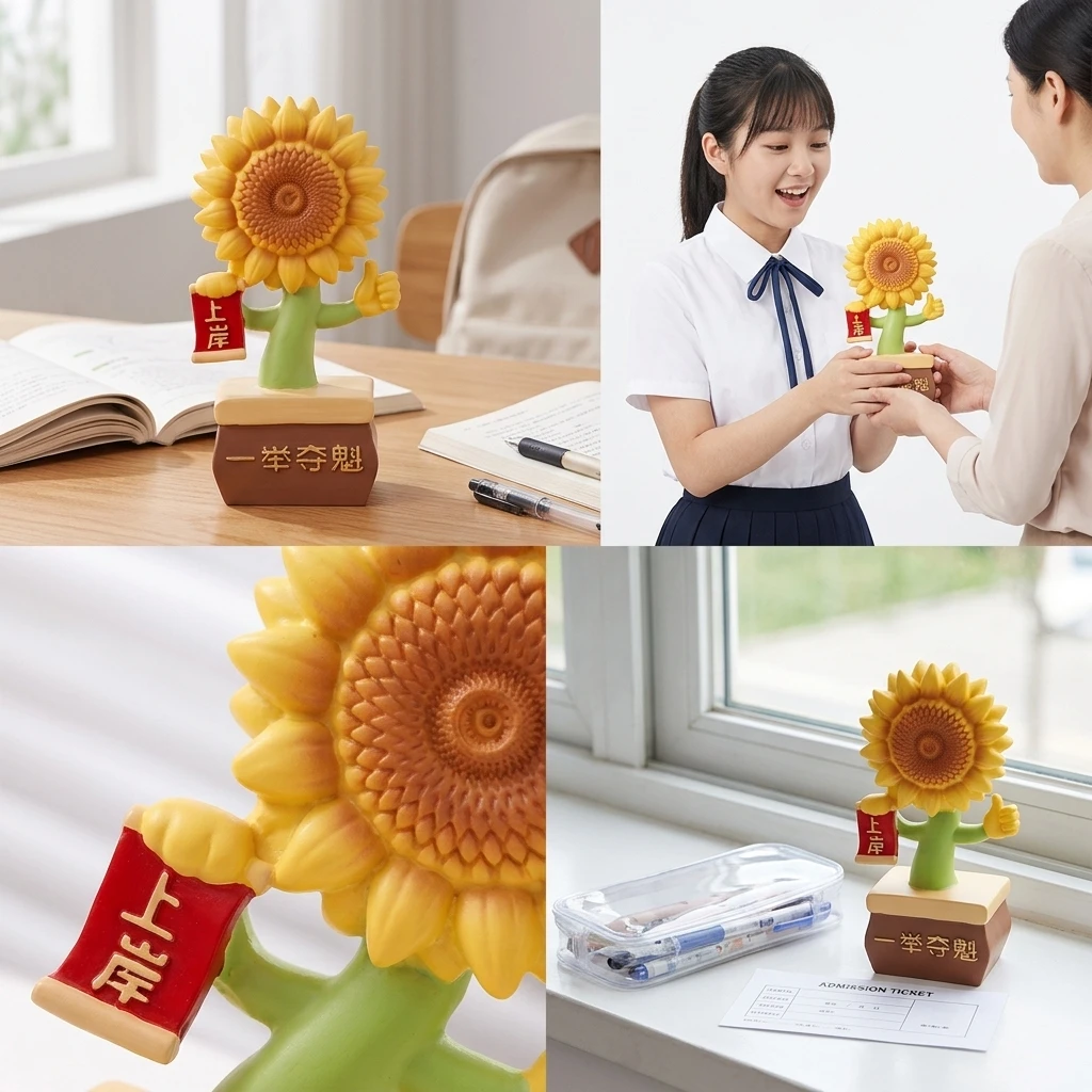 1 Piece Sunflower Figurine Realistic Resin Desktop Ornament for Graduation Students Exam Encouragement Office Desk Gift