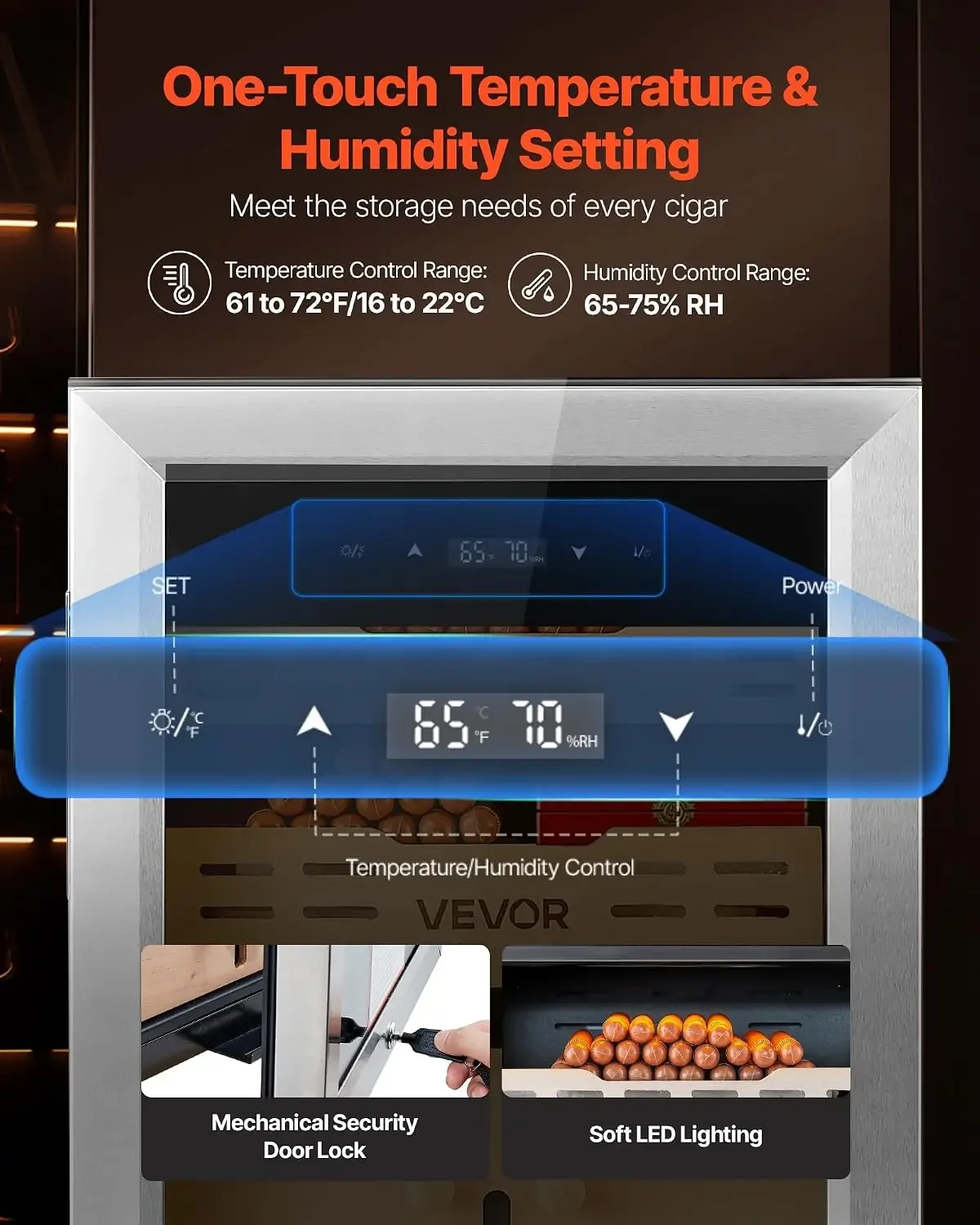Electric Humidor, 50L, 300 Counts Electric Humidor Cabinet with Compressor Cooling, Constant Humidity & Temperature Control, Spa