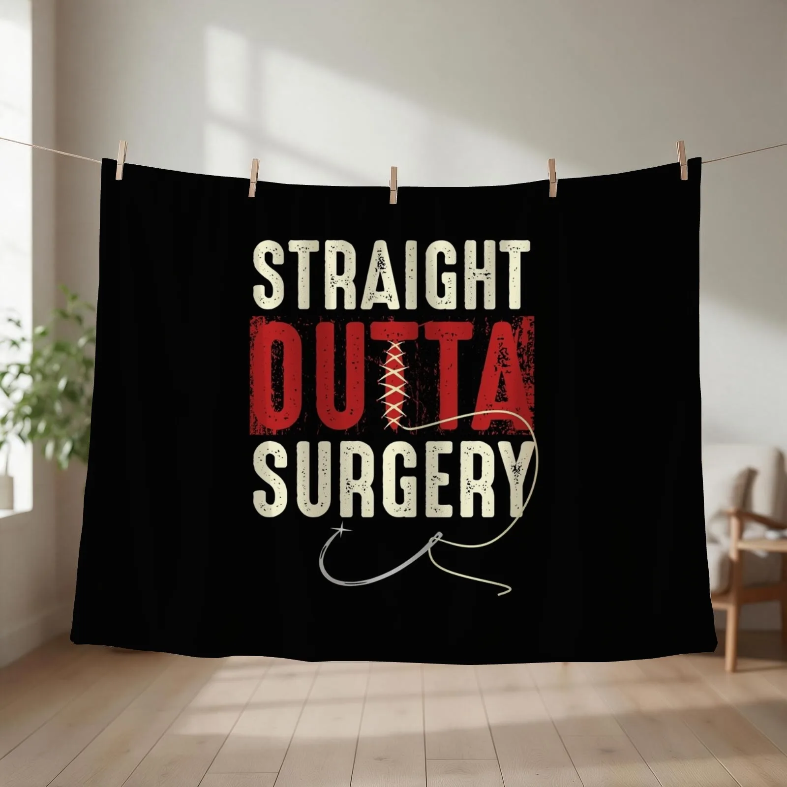 Straight Outta Surgery Funny Get Well Soon Gifts Post Surgery Supportive Humor Saying Throw Blanket Winter beds Blankets
