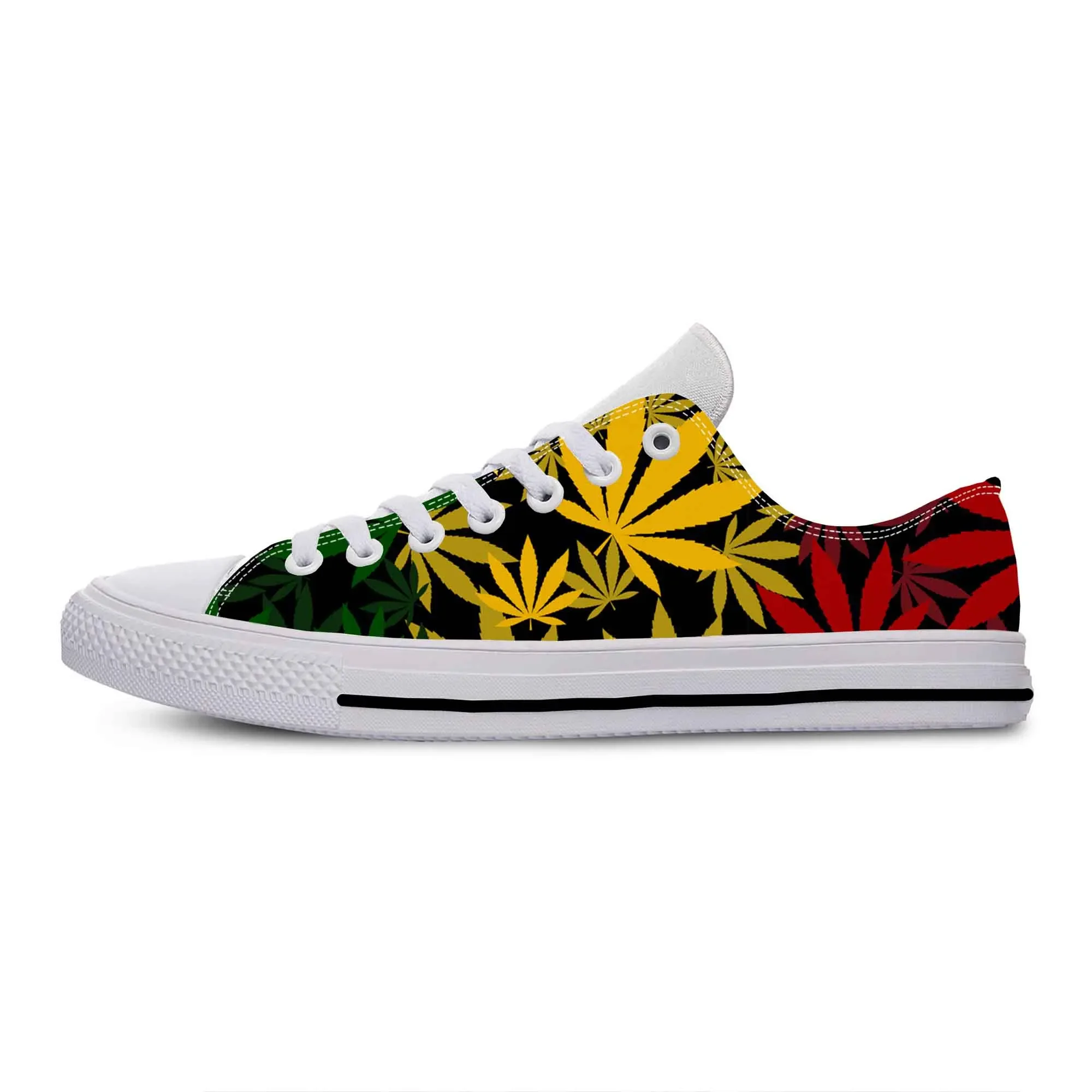 

Reggae Rasta Leaf Weed Pot Rastafarian Marijuana Casual Cloth Shoes Low Top Lightweight Breathable 3D Print Men Women Sneakers