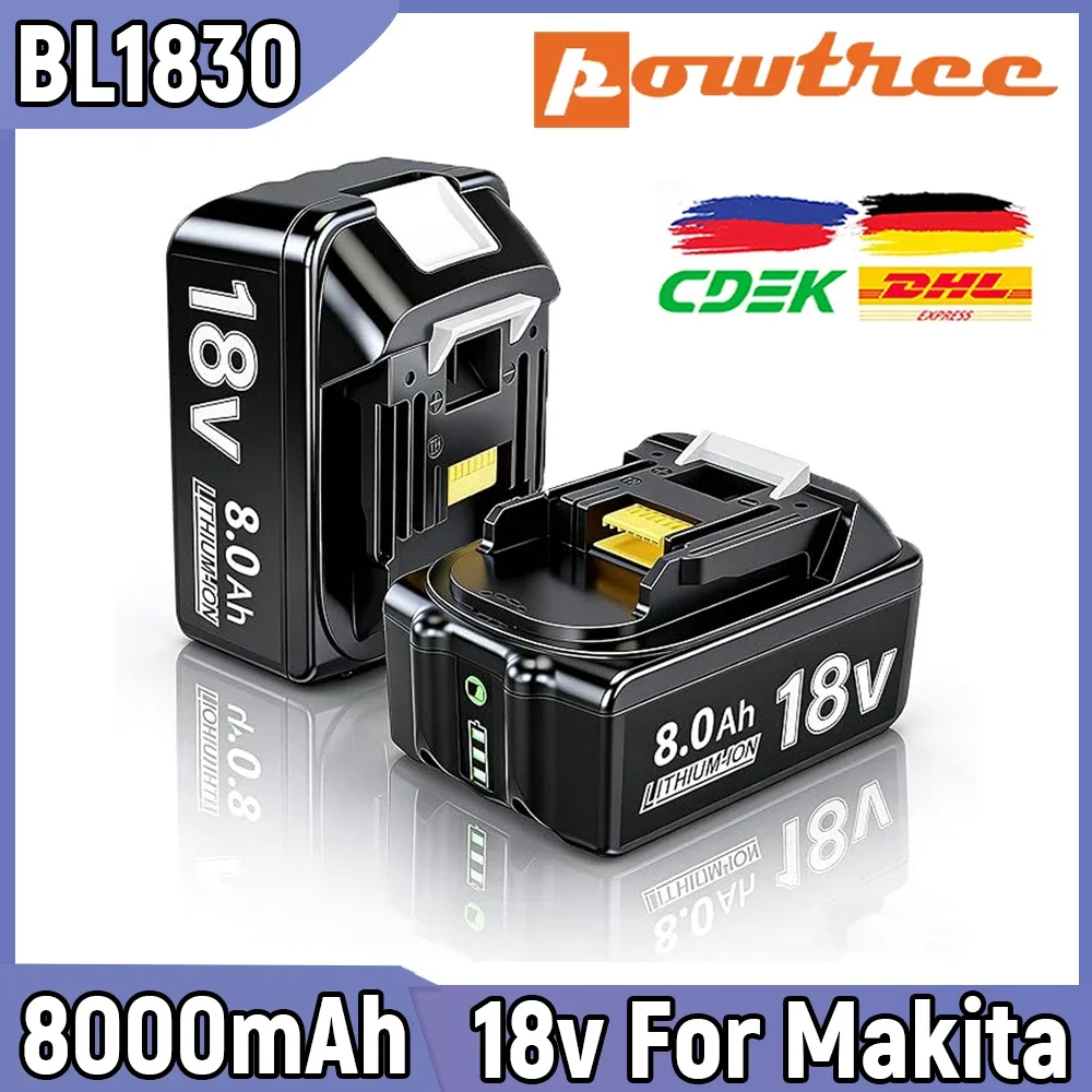 2X 18V 8,0Ah/8000mAh Ersatzakku für Makita kompatibel mit BL1830 BL1840 BL1850 BL1860 BL1815 194205-3 LXT mit LED-Anzeige