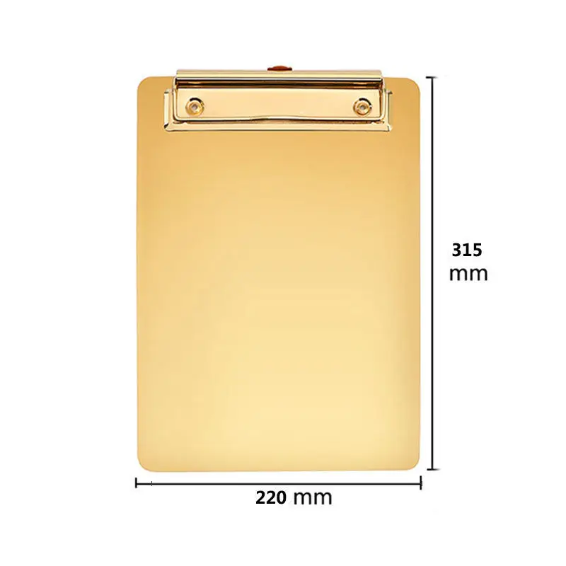 Nordic golden stainless steel folder board A4 metal writing board clip A5 bill pad restaurant menu file folder storage clipboard