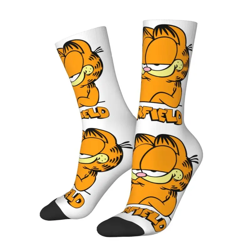 Custom Cool Print Garfield Funny Socks for Men Women Stretch Summer Autumn Winter Funny Cat Crew Socks