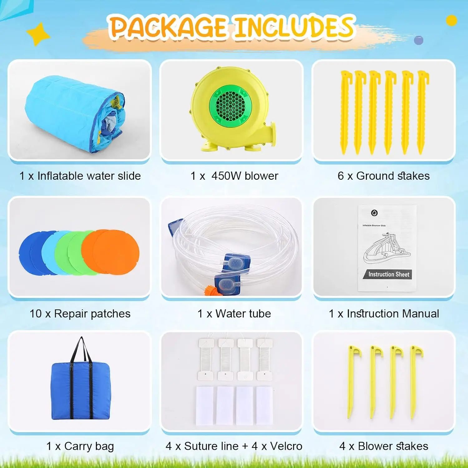 Opblaasbare Waterglijbanen Voor Kinderen Met 450W Blower, 6 In 1 Opblazen Waterpark, 158X138X89 Waterglijbaan W/Klimmuur, Splash P