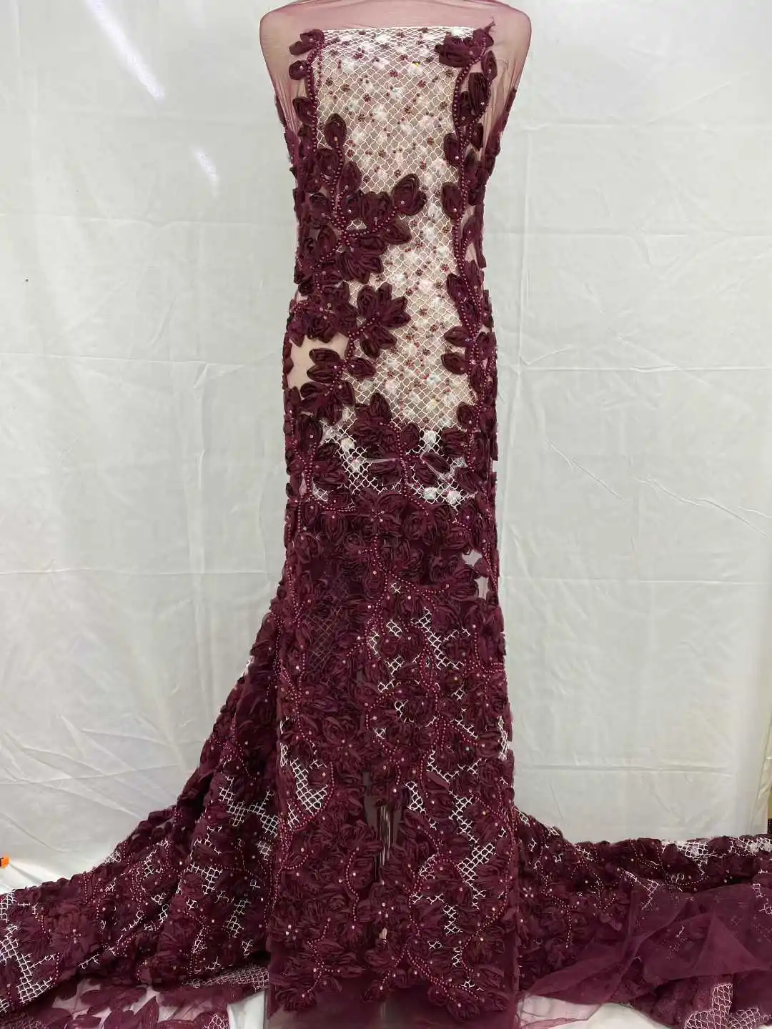 Africa 3D Butterfly Tulle Lace Fabric 2025 Newest France Nigeria Beaded Embroidery Tulle Fabric For Wedding Dress Sewing AH1550