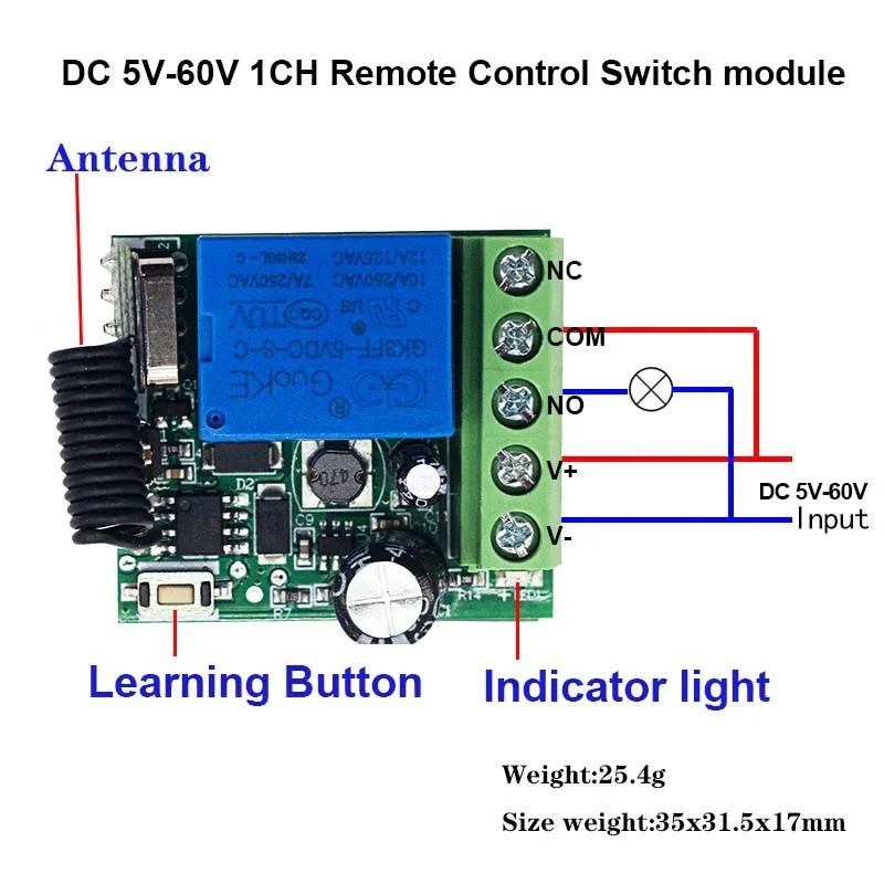 DC 5-30V 5V 12V 24V 433Mhz RF Wireless Remote Control Switch Relay 1CH Receiver Module For LED Door Electromagnetic Lock DIY