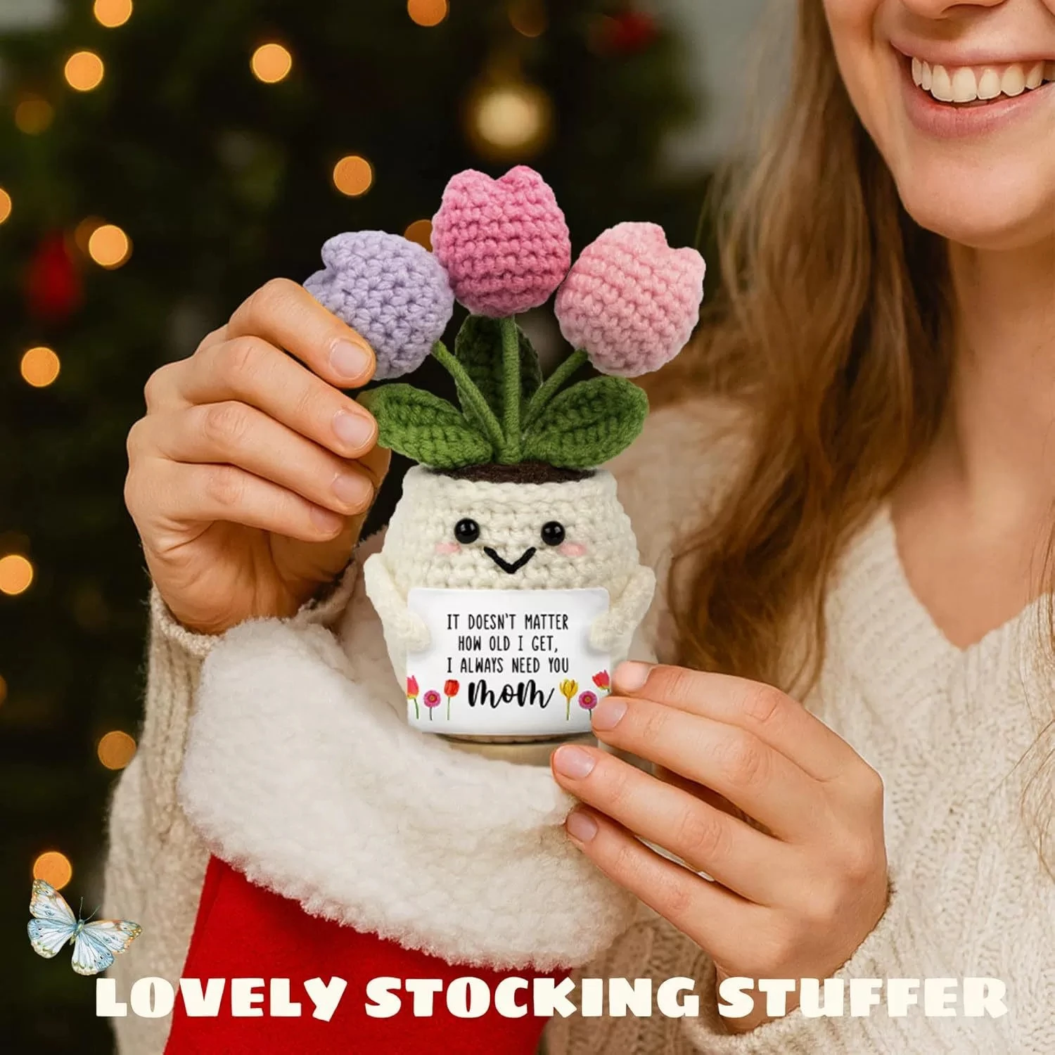 

Knitted Wool Plant Potting Creative Knitted Tulip Imitation Flower Decorative Mini Cute Encouraging Positive Potting Plant Gift