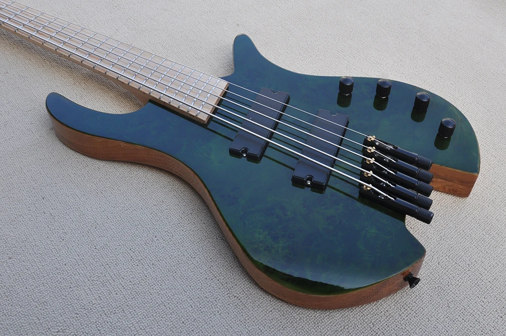 Green 5 Strings Headless Electric Bass Guitar with Slanted Frets  Maple Fretboard,Customizable