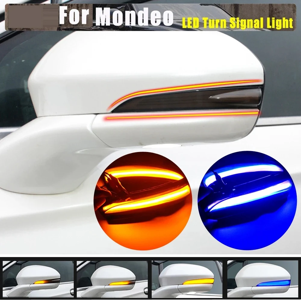 For Ford Fusion Mondeo MK5 2014-2019 Car LED Dynamic Side Rearview Mirror Light Turn Signal Light Blue Blinker Indicator