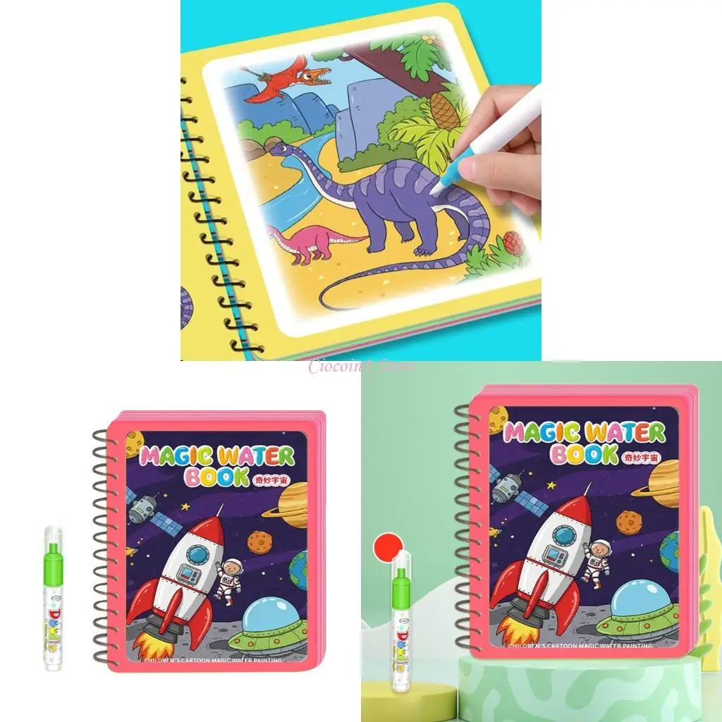 Y1UB Frühes Bildungswasser Malbuch wiederverwendbares magisches Wasserzeichnung Buch für Kinder mit Wasserstift magisches Buch
