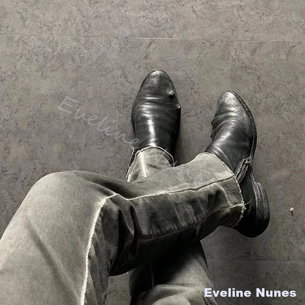 Botas de media caña Dark Vanguard para hombre, estilo británico, con aumento de altura, botas de motociclista góticas, de cuero desgastado, con efecto arrugado, para calle