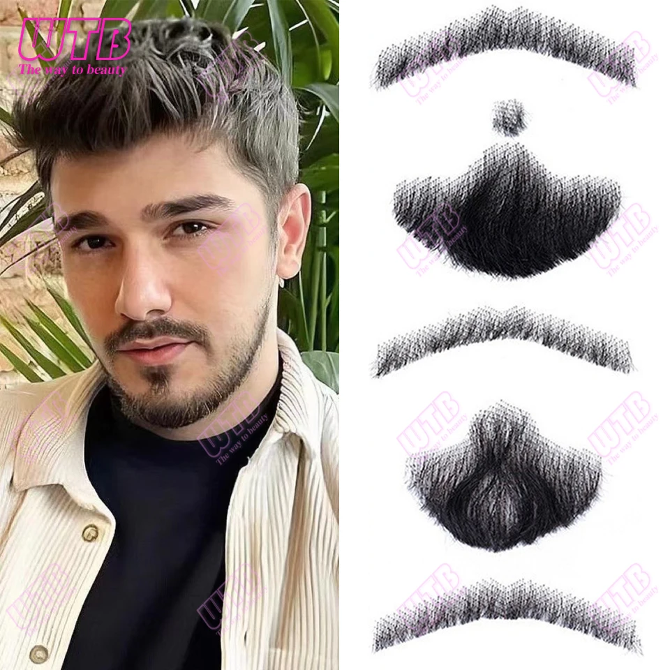 Synthetic False Beard Artificial Beard False Mustache Handmade Facial Hair Goatee False Beards Lace Invisible Fake Face Mustache