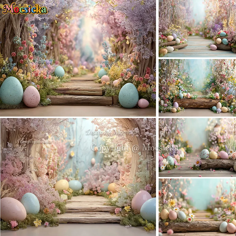 Mocsicka Easter Egg Garden Background Photography Floral Forest Wonderland Birthday Wedding Party Backdrop Baby Show Photobooth