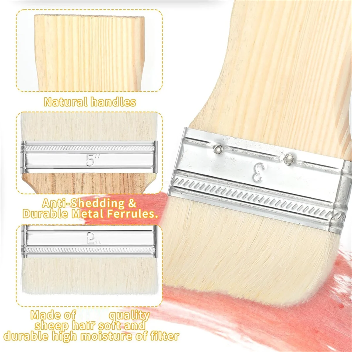 3 Pcs Flat Paddle Paint Brush Set,Wide Paint Brush Large Paint Brush 3/4/5 Inch Paint Brush for Oil and Acrylic Paints