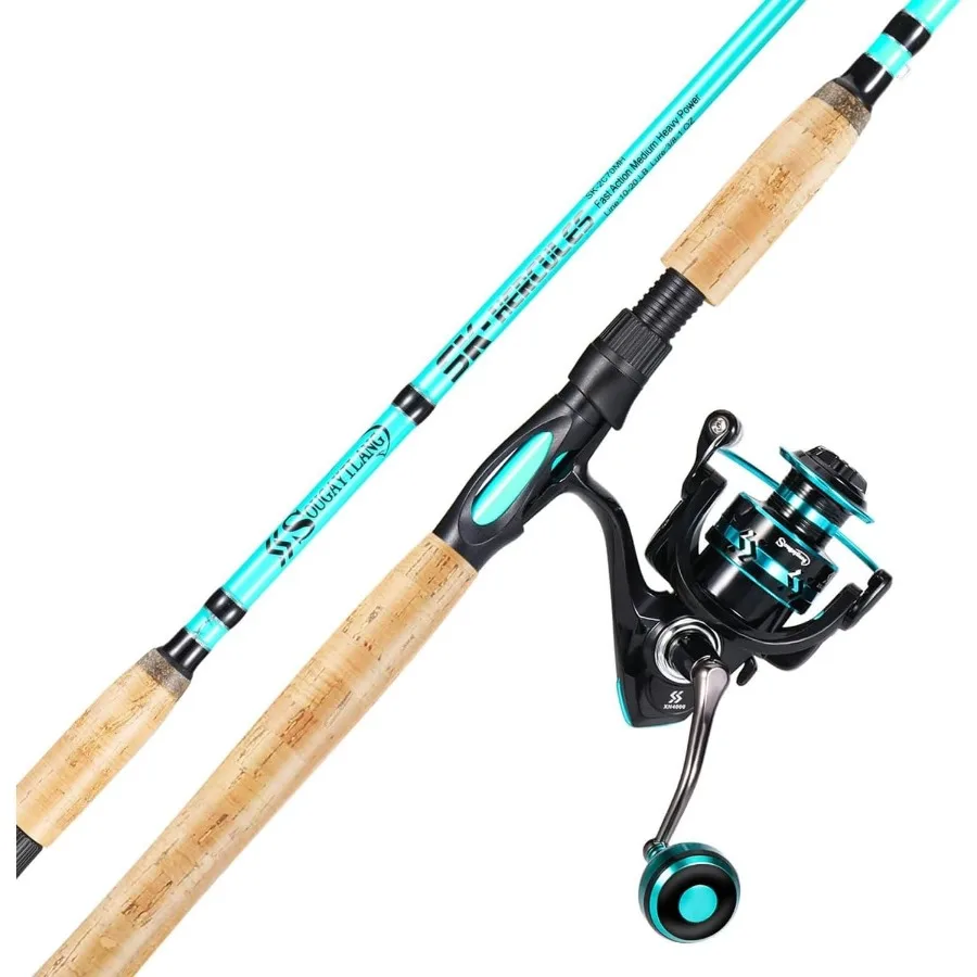 

7' 2Piece Spinning Fishing Rod and Reel Combo with 4000 Size Reel Adjustable Handle Position for Right or Left Hand Use Ideal f