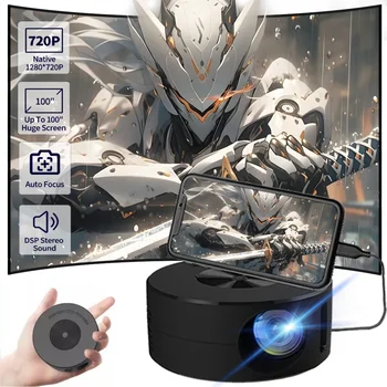 YT200 스마트 프로젝터, 자동 초점 HD LED 프로젝터, 지지대 1080P 비디오 디코딩, 안드로이드 홈 시어터, 휴대용 야외 프로젝터