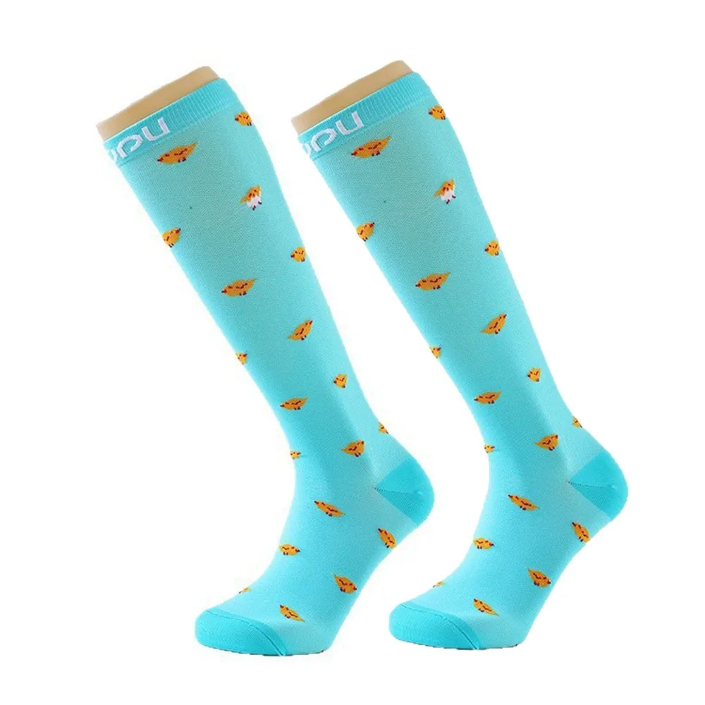 

Soft Elastic Compression Socks Funny Pattern Multi Color Varicose Veins Socks Knee High Breathable Calves Leg Stockings Nursing