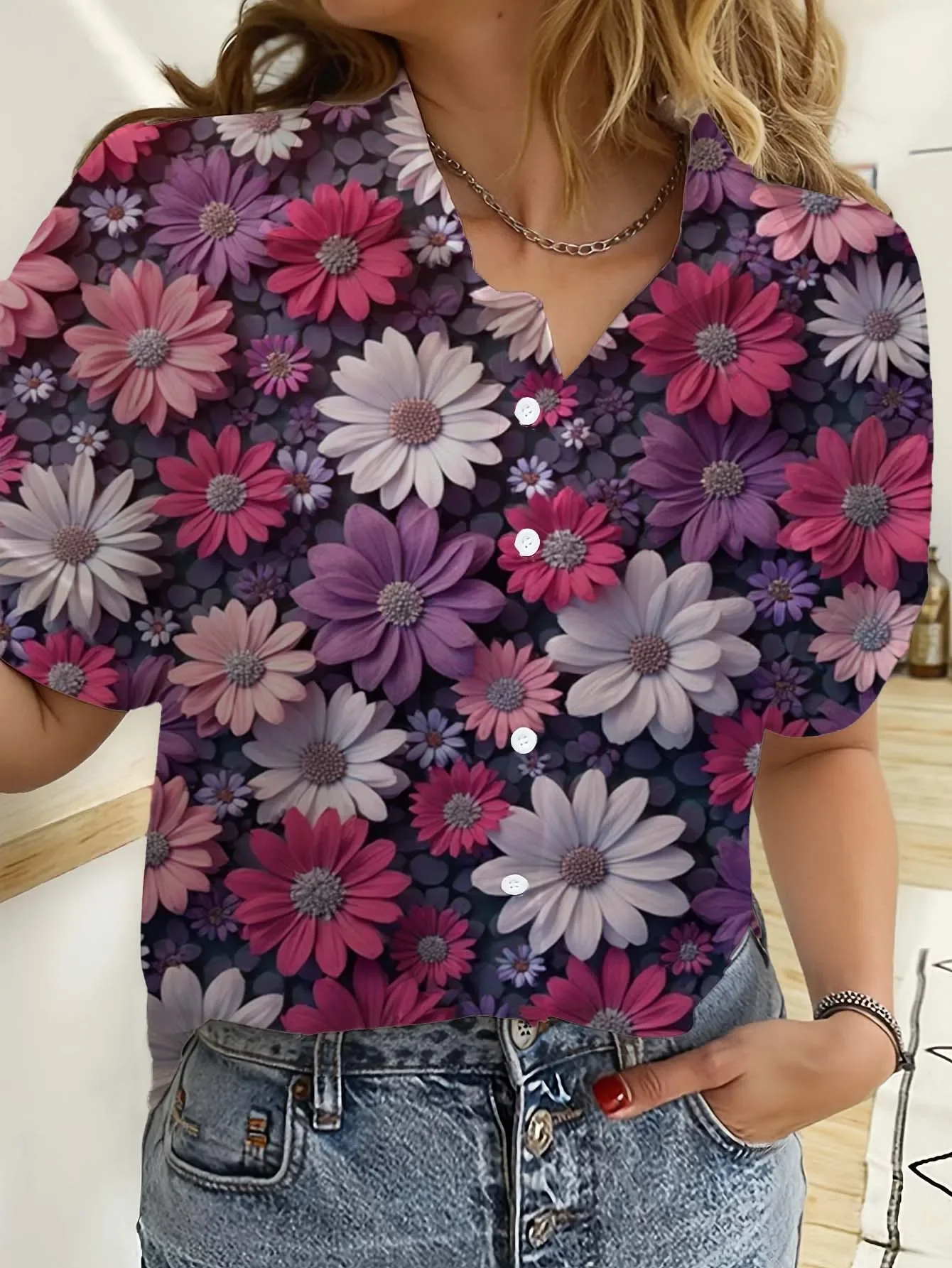 Camisas havaianas femininas manga curta botão floral rosa impresso topos casuais camisas de praia verão nova blusa de girassol topos femininos