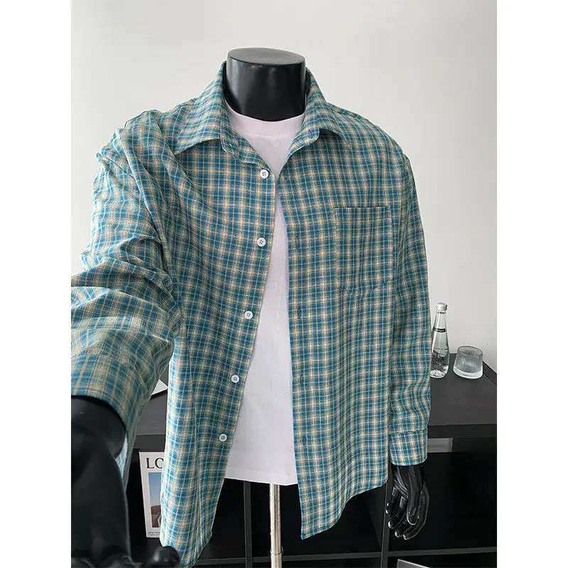 

Свободная мужская рубашка в клетку в американском стиле, новинка весенней коллекции, верхняя одежда Cleanfi для пар, стандартный крой, с длинными рукавами, из полиэфирного волокна