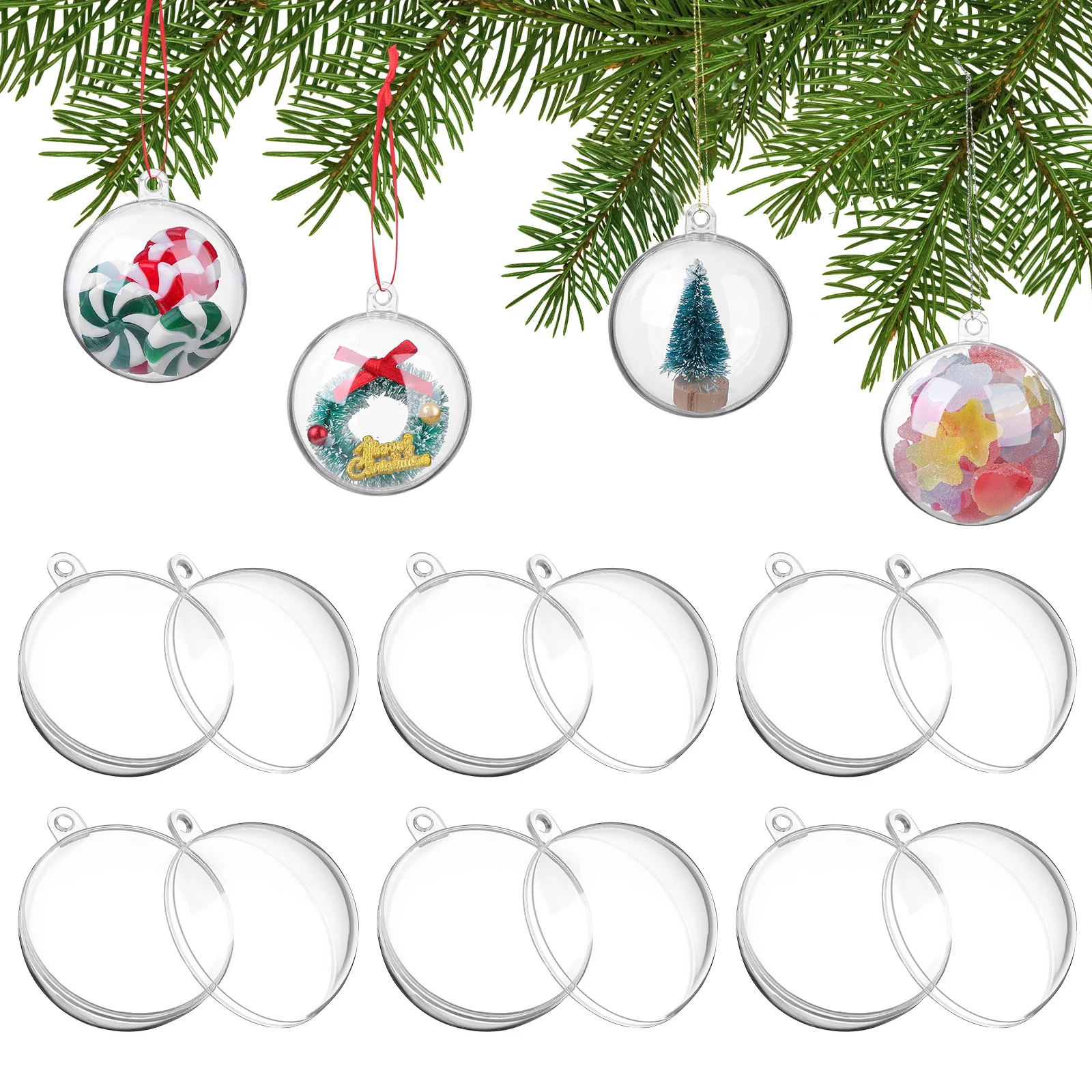 

15Pcs Plastic Christmas Ball Hanging Pendant Fillable Ornament for Holiday Party Wedding Decoration Supplies Xmas Decors