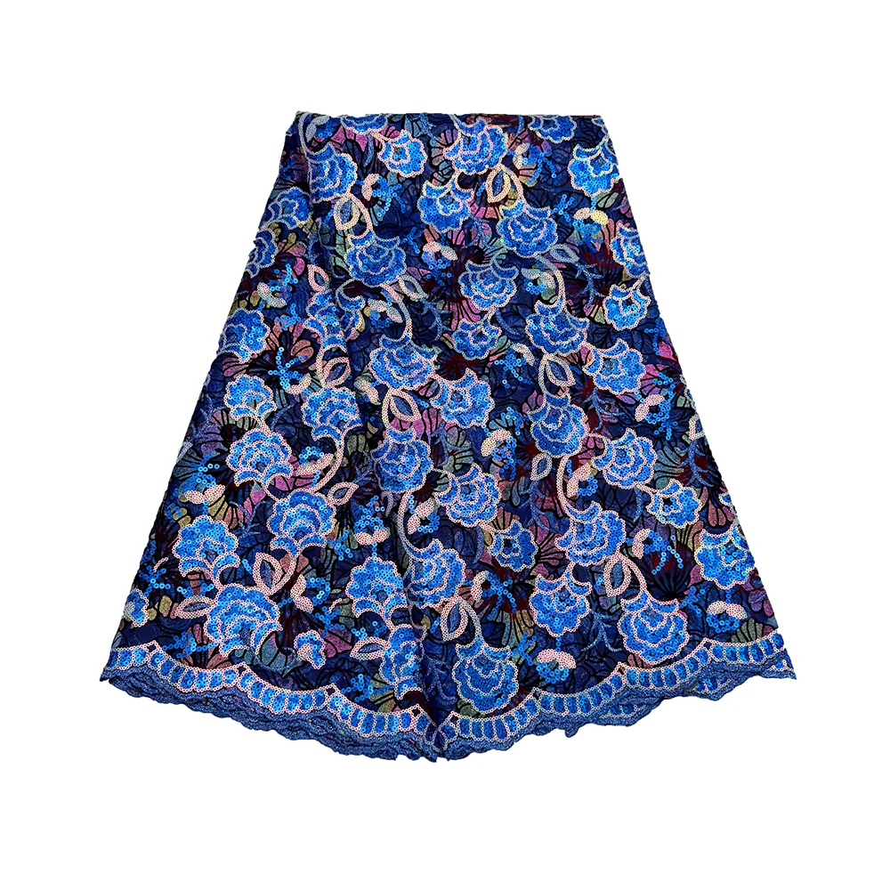 

High Quality African Sequined Printed Lace Fabrics 5 Yards Mesh Lace Fabric For Women Wedding Dresses Sequins Printing Lace