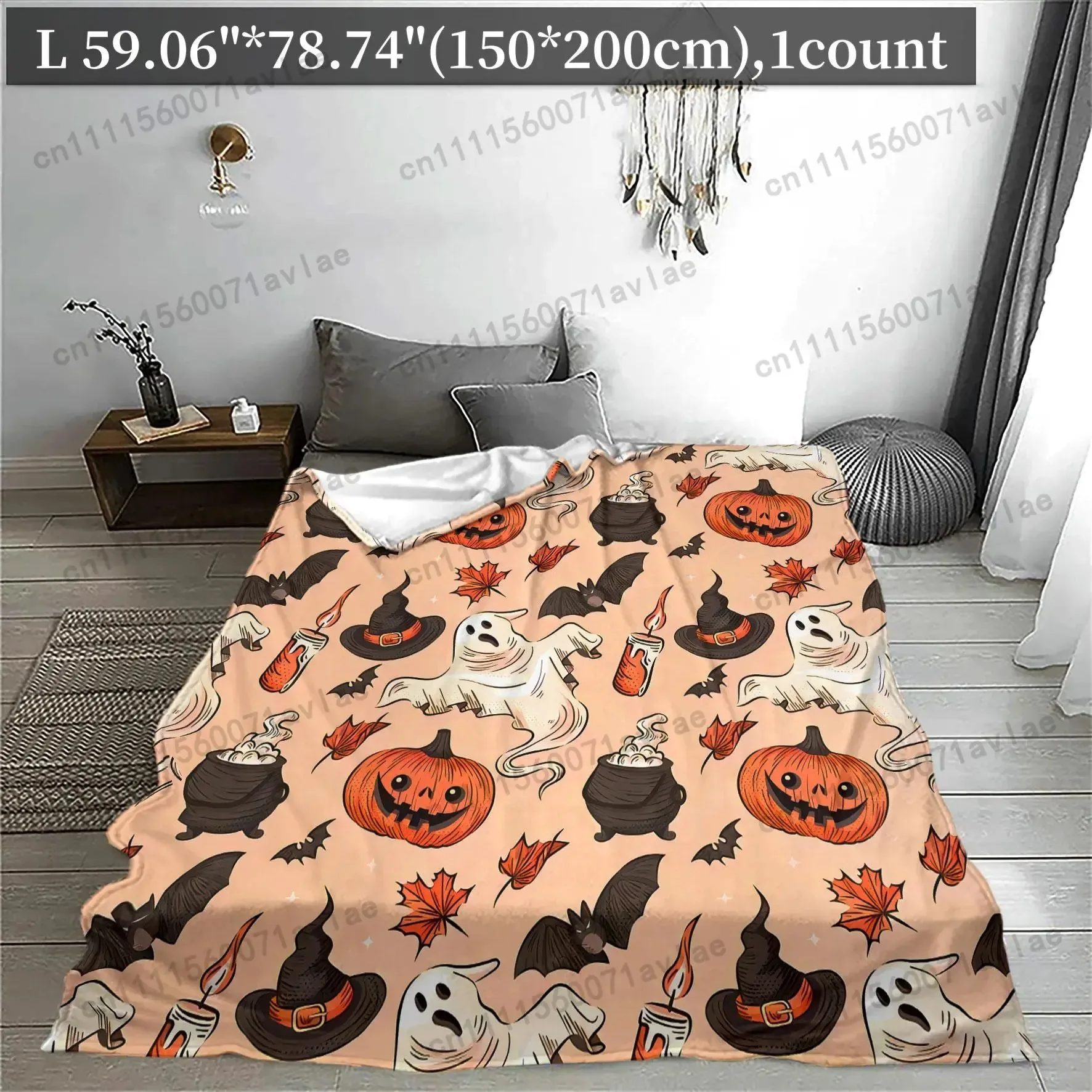 Customize Cartoon Themed Blanket, 1 Count Lovely Pumpkins & Ghosts Pattern Soft Warm Nap Throw Blanket, Air-conditioned Room Bla