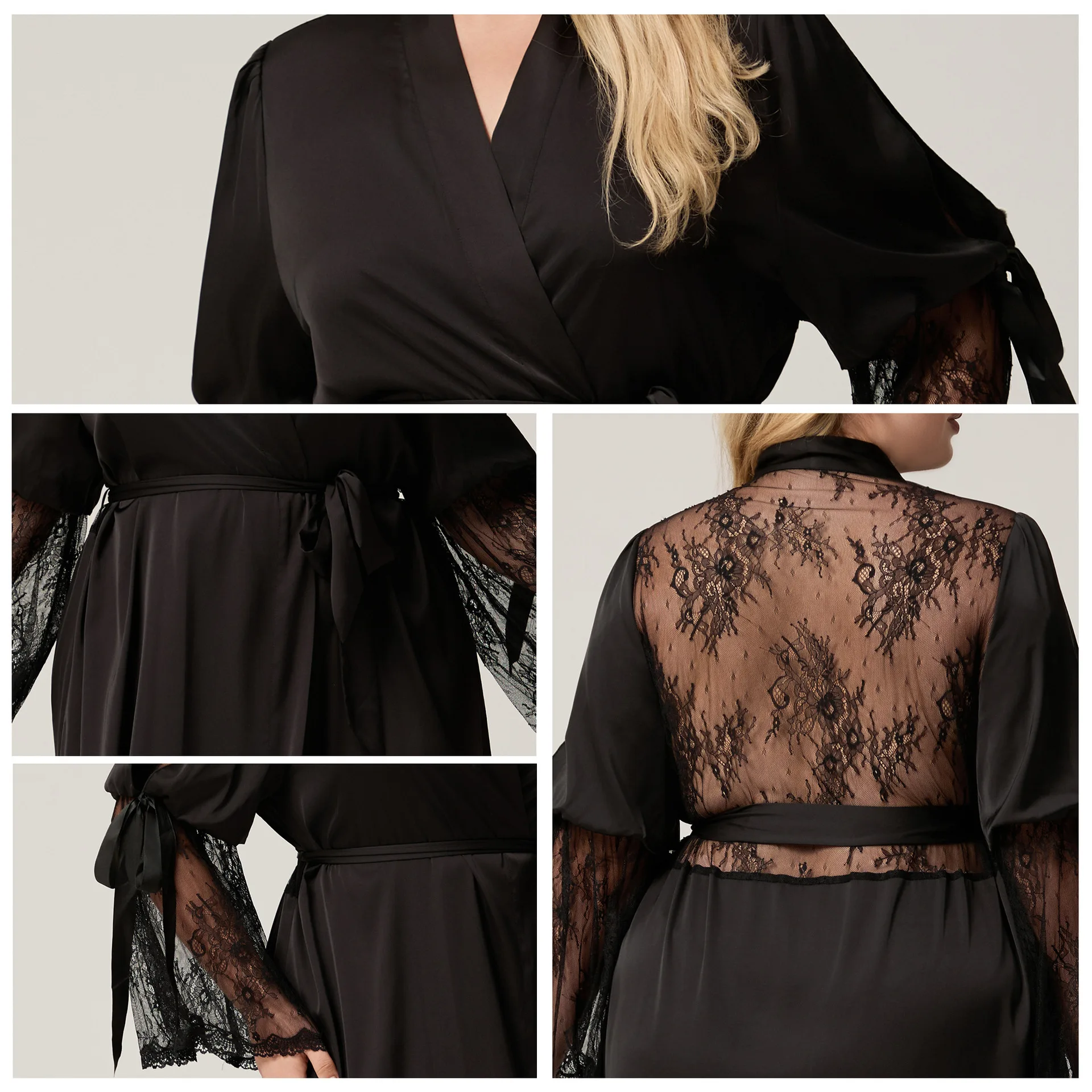 

Черный халат, женская одежда для сна, французский минималистичный стиль, вискоза, домашняя одежда, сексуальная кружевная лоскутная ночная рубашка сзади, интимное белье