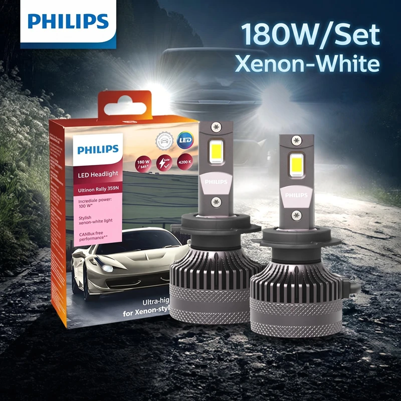 Philips LED 15000lm Ultinon Rally 3590 H4 H7 H8 H11 HB3 HB4 H19 HIR2 H1 Car Headlight 6500K White Max Power 180W 12V 4200K U359N