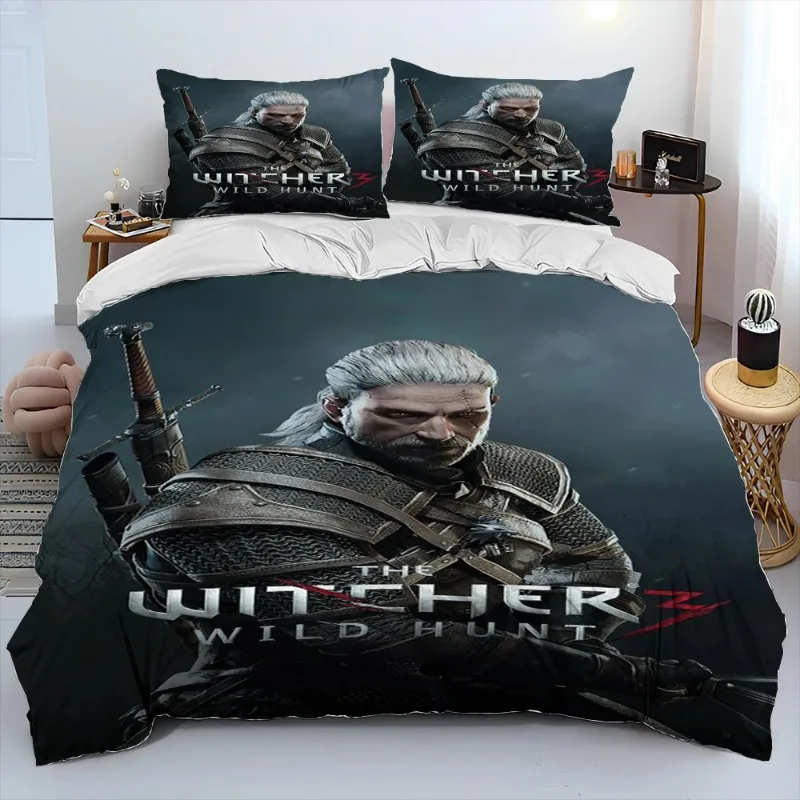 The Witcher 3 Bedding Set Anime Harajuku Printed Bedding Cartoon Duvet Cover Pillowcase Quilt Cover Set Oversized Bed Linen