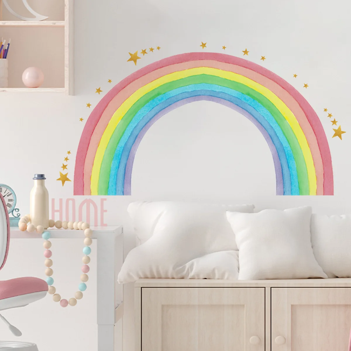 

Cartoon Rainbow Star Wall Sticker For Kids Room Background Decoration Mural Baby Bedroom Nursery Decor Self-adhesive Home Decals