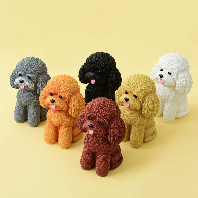 Cute Realistic Resin Teddy Bear Sculpture Cartoon Animal Craft Desktop Ornament Modern Puppy Statue Indoor Aesthetic Decoration