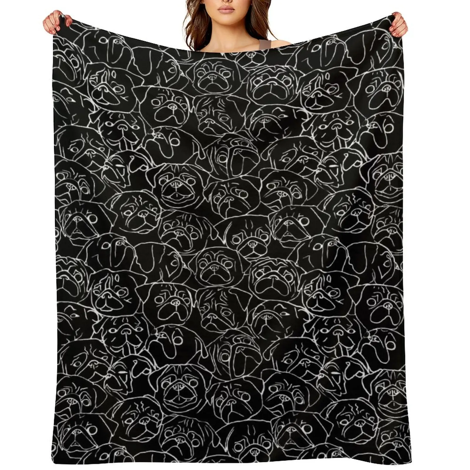

Black Pugs Throw Blanket Plush Flannel Fabric Flannels Blankets