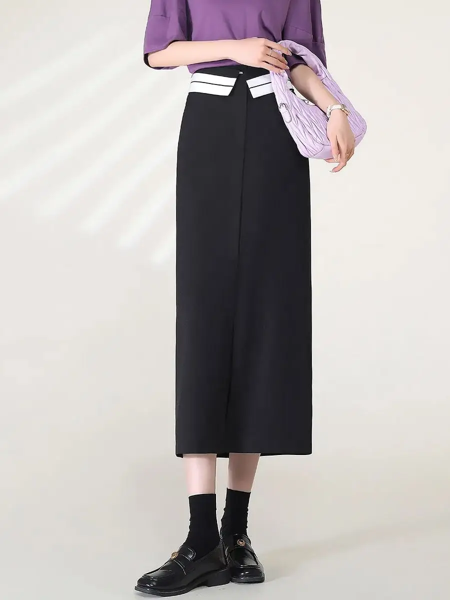 LOUIS YAO Women Skirt 2024 Spring New Straight Office Lady Casual Skirt with Detachable Girdle Gray Black Skirt