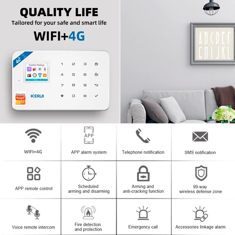 KERUI W184 4G Tuya Smart WIFI GSM Security Alarm System Work With Alexa Home Burglar Motion Detector Door Sensor Outdooor Camera