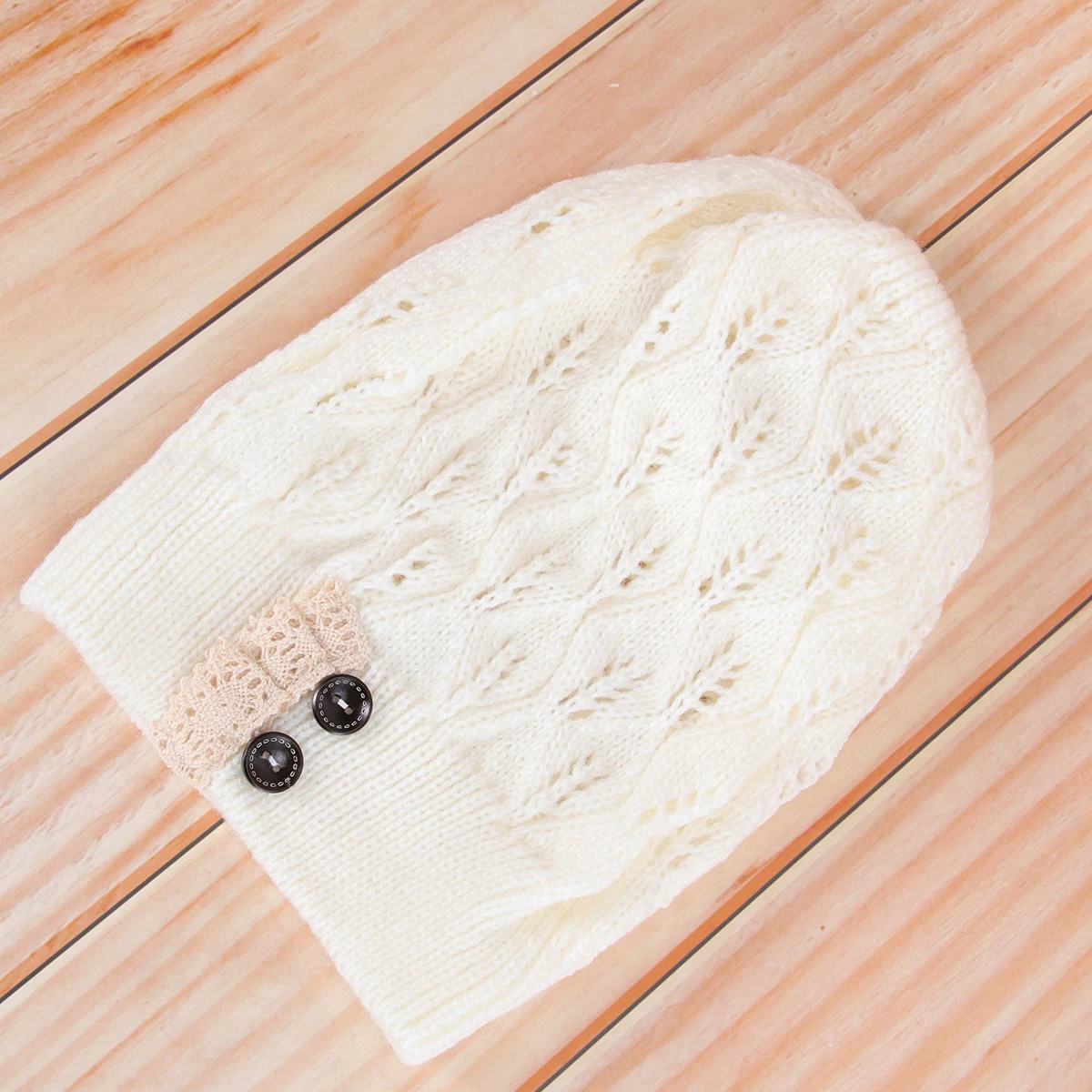 

Thermal Hat Knitting Hats Knitted Women Modern Lace Button Cap Leaves Hollow Out Miss