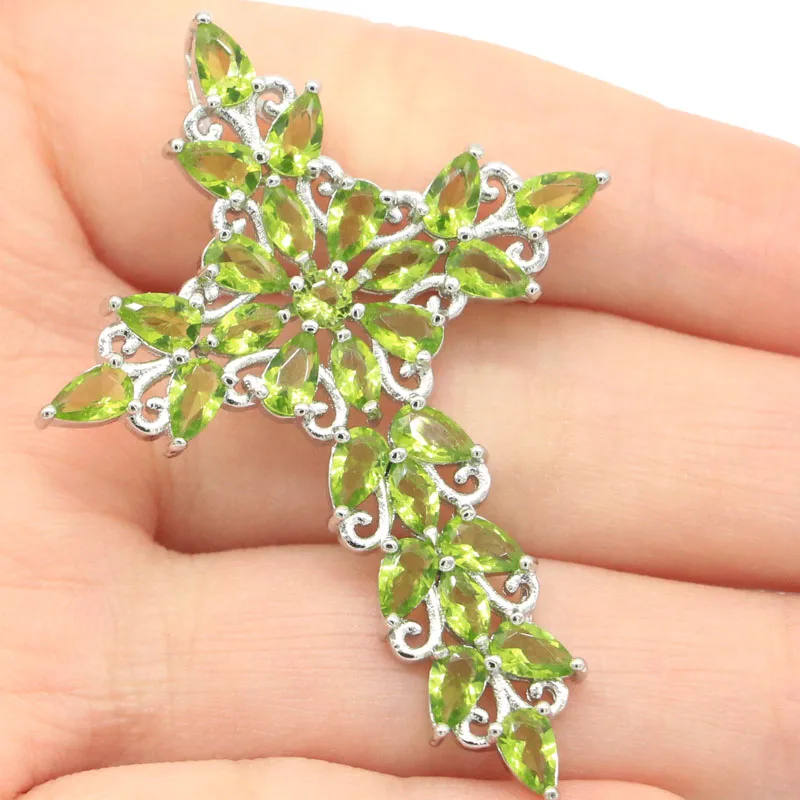 

Buy 6 Get 1 Free 49x35mm Anniversary 5g Cross Green Peridot Green Amethyst White Women Daily Wear Silver Pendant