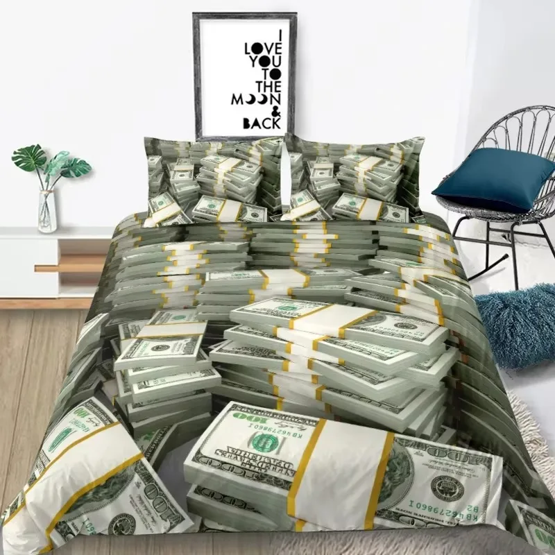 3D Modern Bedding Set Dollar Motif Printed Duvet Cover Vivid Comforter Cover Money Maths Pattern Funny Soft Bed Set