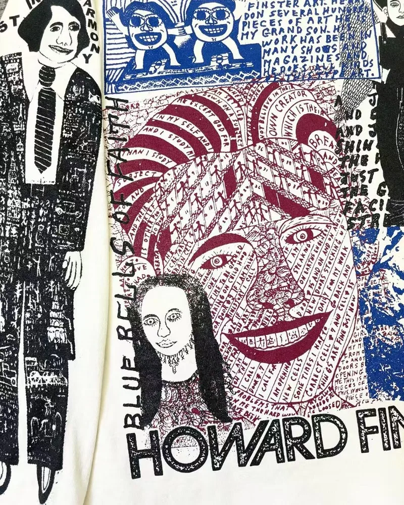 

American hip-hop punk style figure pattern design men pullover gothic fashion casual loose T-shirt trendy Harajuku sportswear